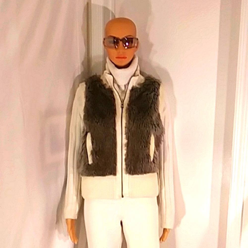Like New LAETITIA Grey Faux Fur/ White Sweater Vest.